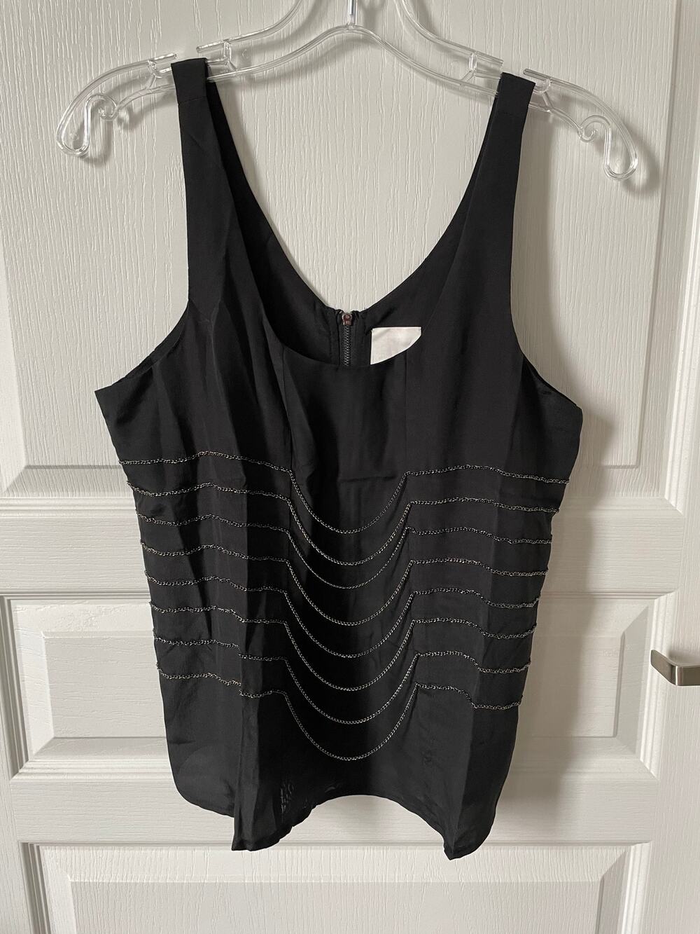 Line and Dot Chain Embellished Tank Top Black XS New